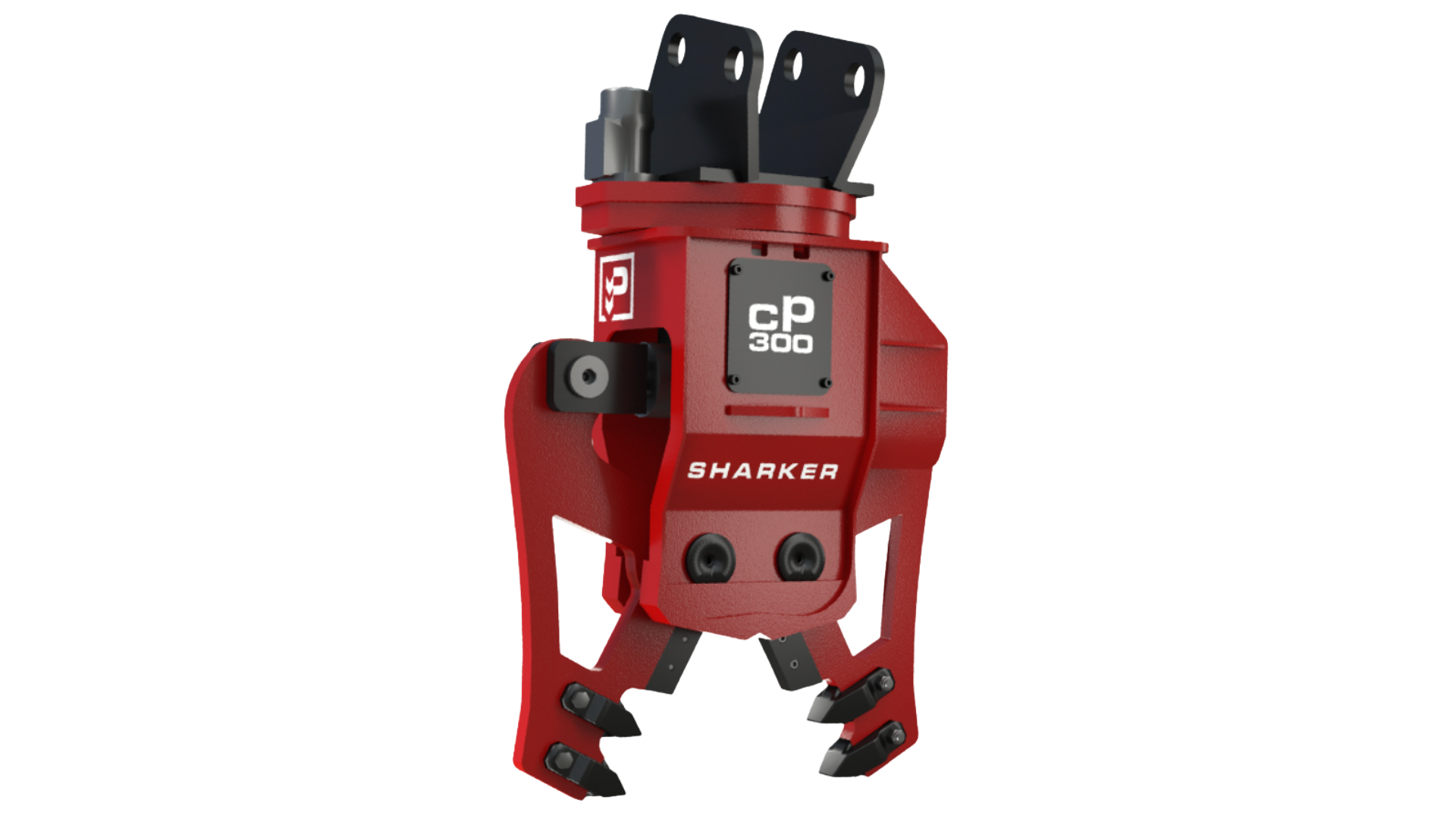 Pince multiprocesseur Promove CP 300 Sharker — Multiprocesseur 280 kg pour pelles 3–9 t. Booster hydraulique innovant, 20 t de force d'écrasement.