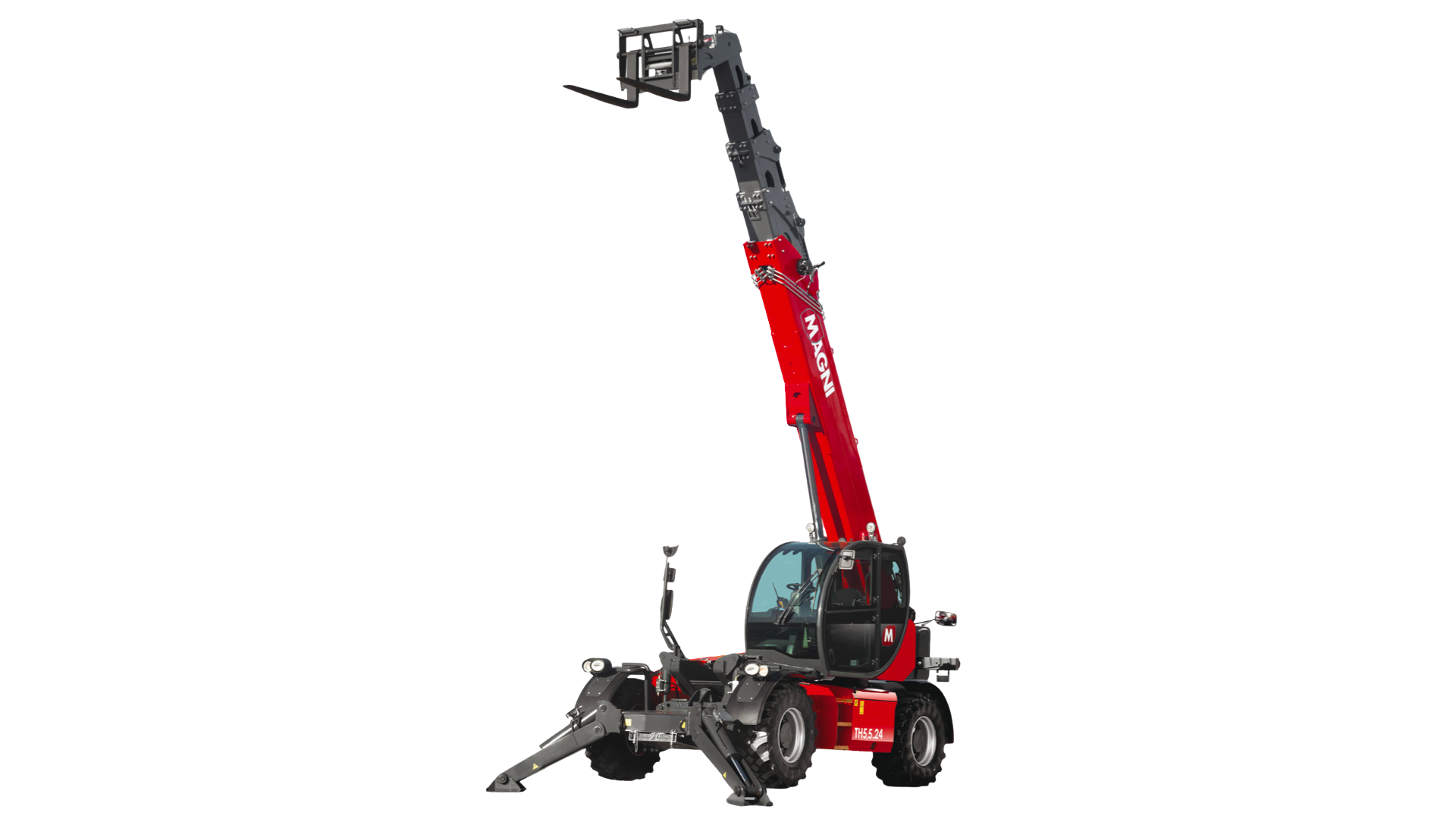 Téléhandler fixe Magni TH 5.5.24 — Téléhandler fixe 5,5 tonnes à 24m, le meilleur ratio capacité/hauteur de la gamme fixe Magni.